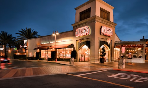 Retail plaza at dusk